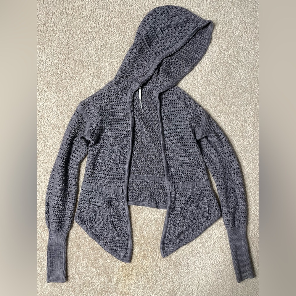 Free People Grey Crochet Knitted Cardigan Sweater - Picture 4 of 8